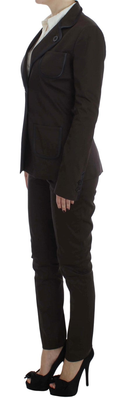 Exte Brown Stretch Two Button Women's Suit