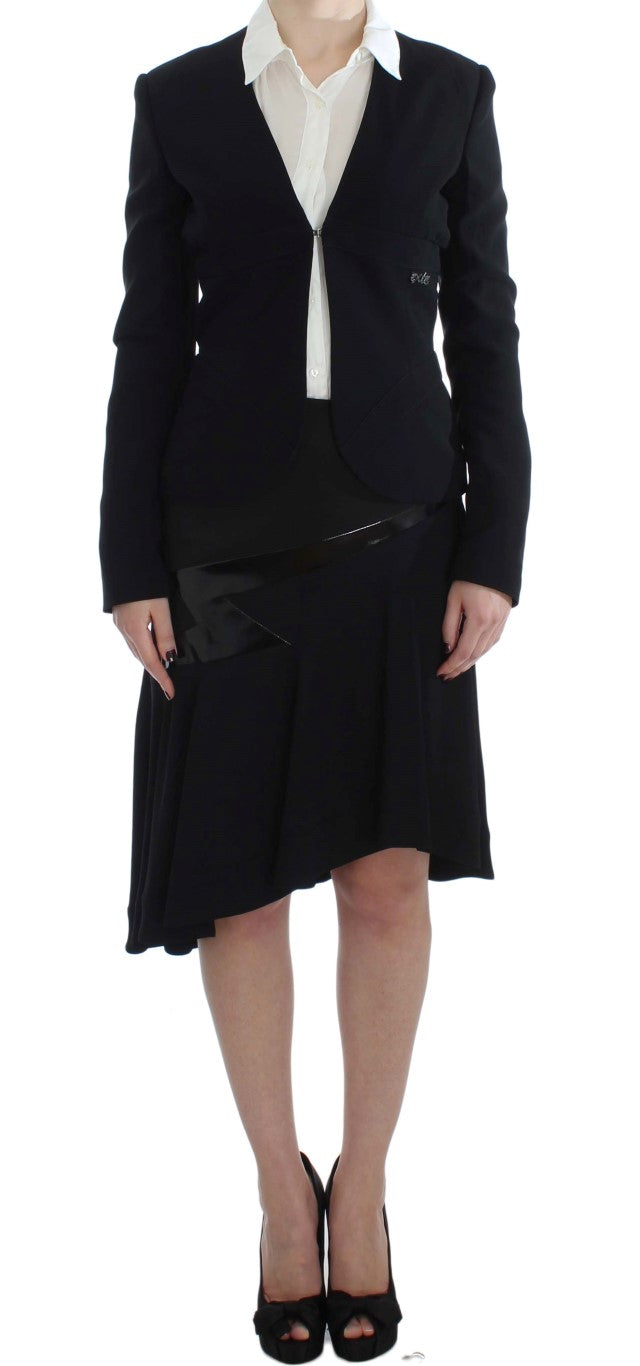 Exte Elegant Two-Piece Skirt Suit in Black & Women's Blue