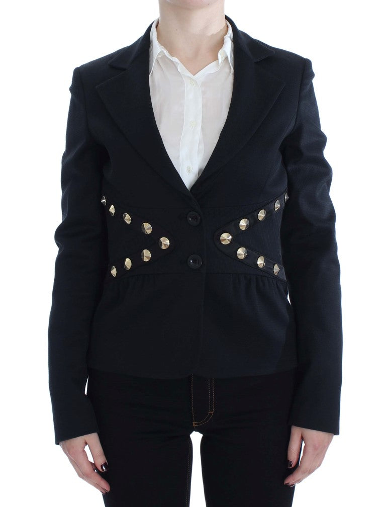 Exte Chic Black Stretch Blazer with Gold Button Women's Detail