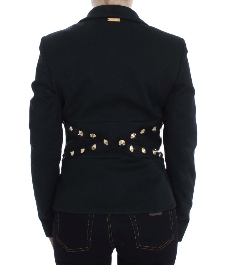 Exte Chic Black Stretch Blazer with Gold Button Women's Detail