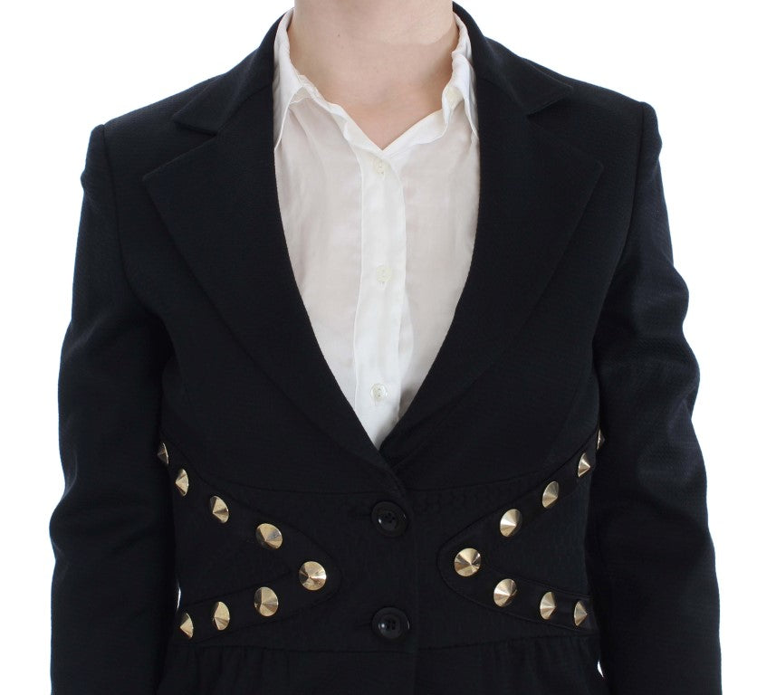 Exte Chic Black Stretch Blazer with Gold Button Women's Detail