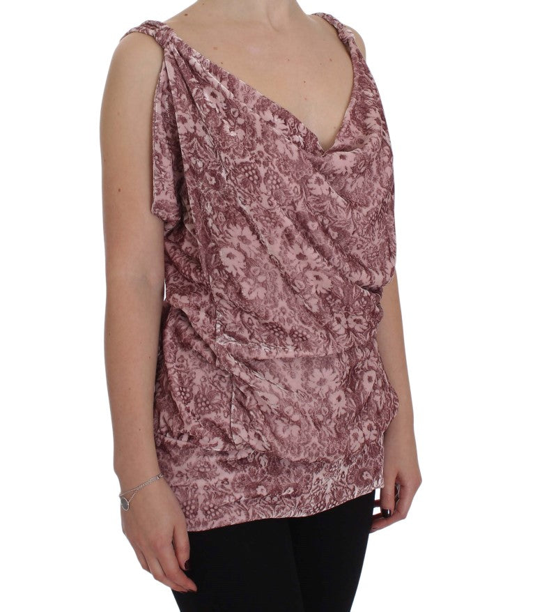 Exte Pink Floral Print Viscose Silk Blouse Women's Top