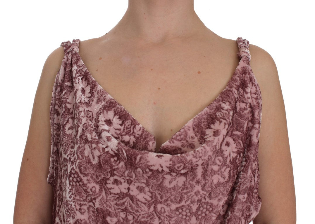 Exte Pink Floral Print Viscose Silk Blouse Women's Top