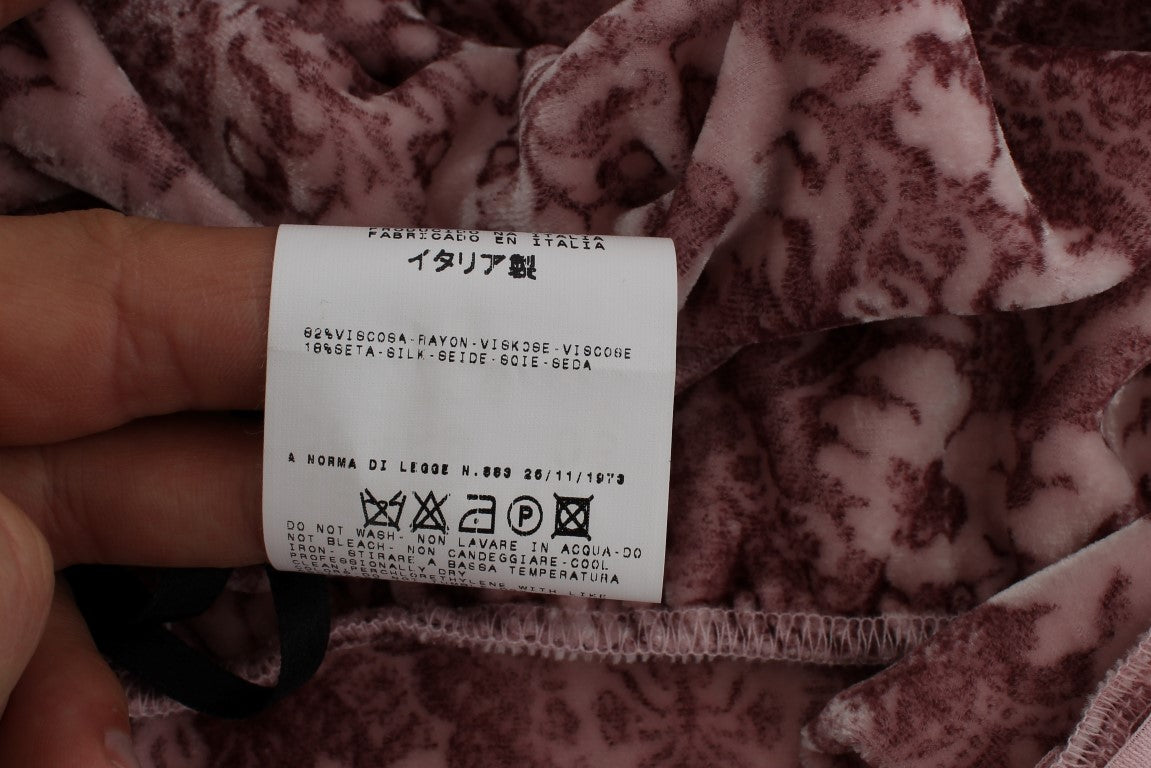 Exte Pink Floral Print Viscose Silk Blouse Women's Top