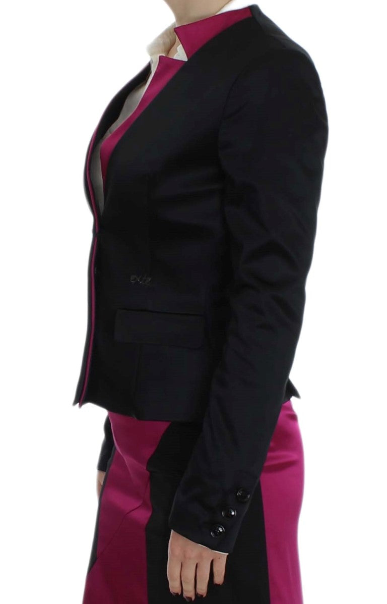 Exte Chic Black and Pink Single-Breasted Women's Blazer
