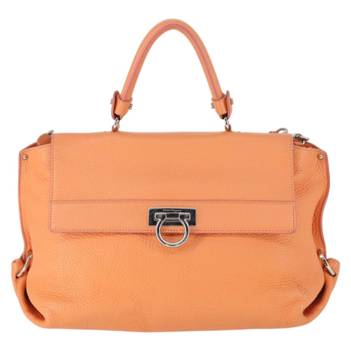 Salvatore Ferragamo Sofia Satchel Grainy Leather Orange Leather Handbag (Pre-Owned)