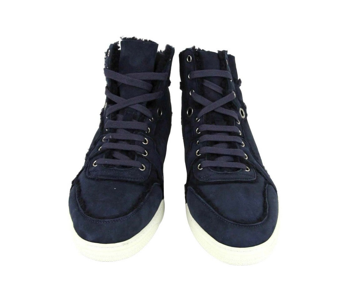 Gucci Men's Navy Shearling High-Top Sneaker