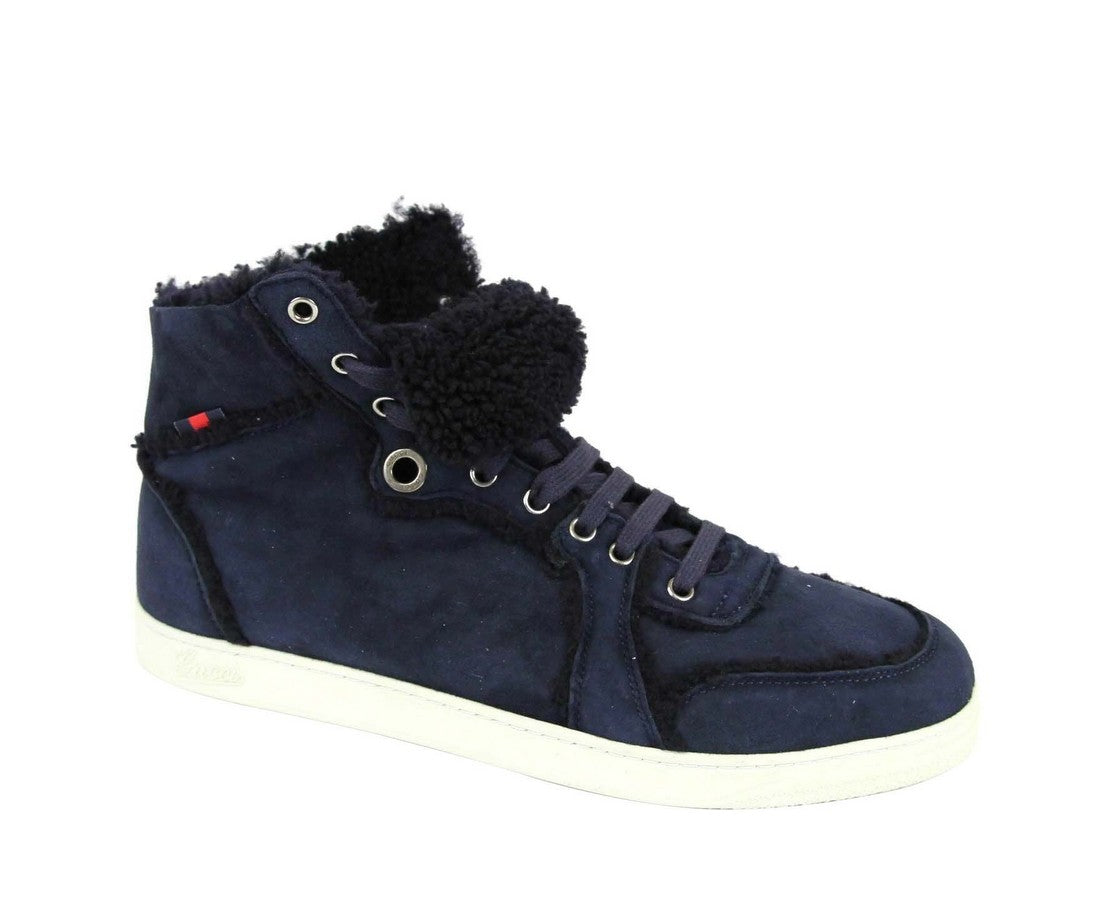 Gucci Men's Navy Shearling High-Top Sneaker