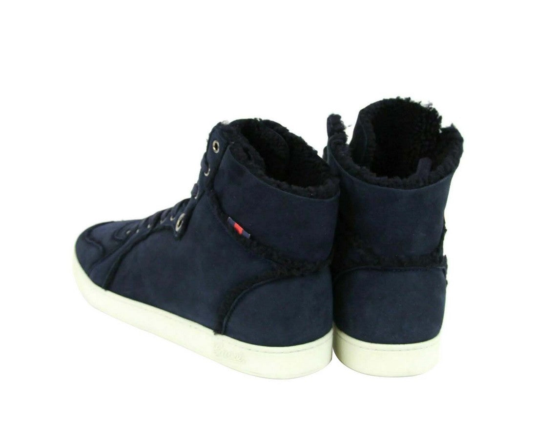 Gucci Men's Navy Shearling High-Top Sneaker