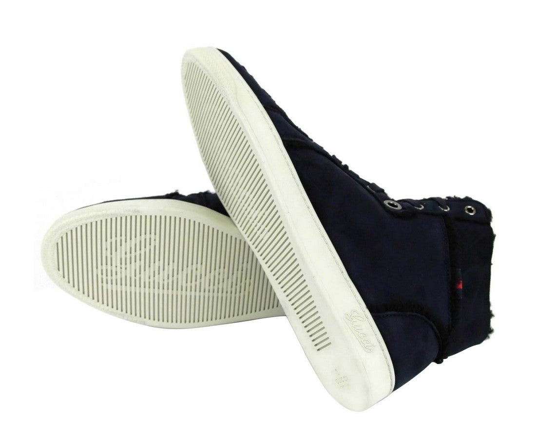Gucci Men's Navy Shearling High-Top Sneaker