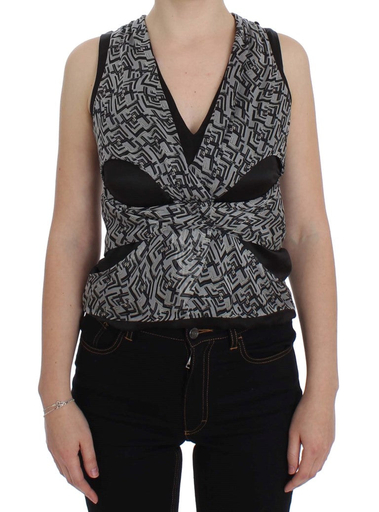 Karl Lagerfeld Gray Black Silk Blouse Women's Top