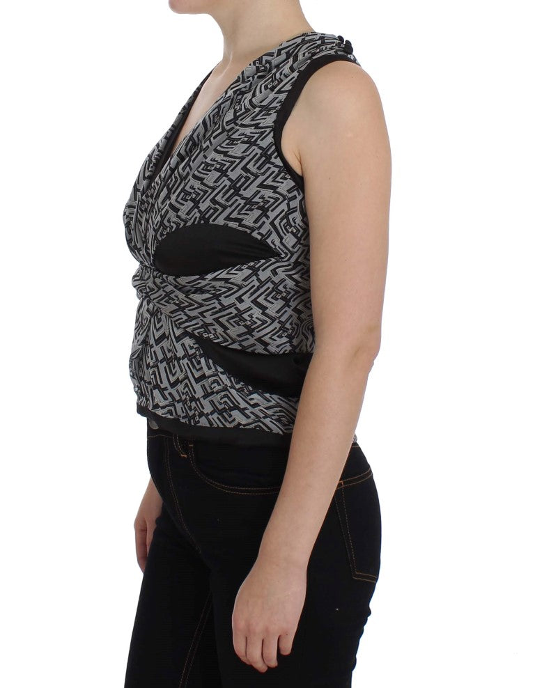 Karl Lagerfeld Gray Black Silk Blouse Women's Top