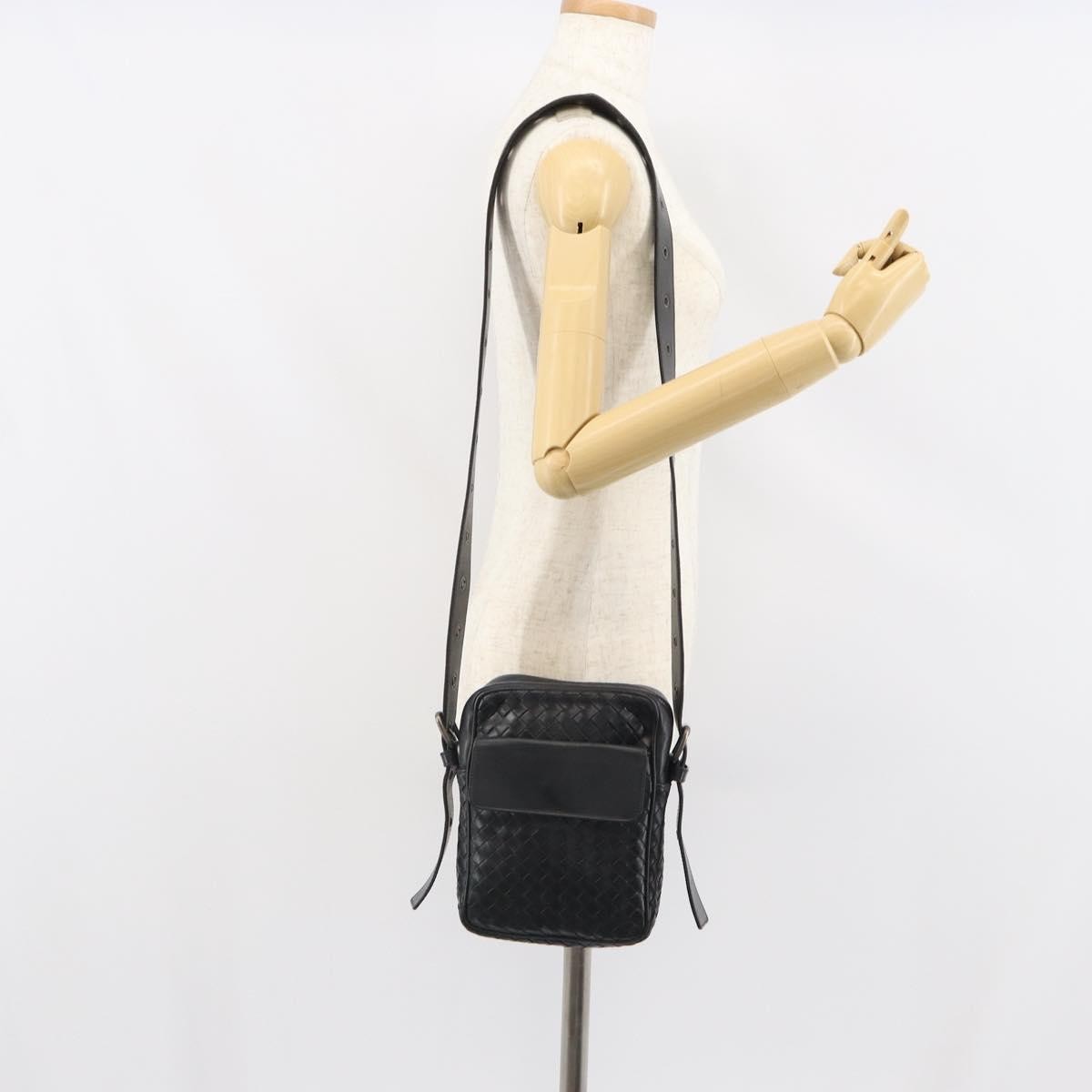 Bottega Veneta 76 Shoulder Intrecciato Goatskin Black Leather Shoulder Bag Bag (Pre-Owned)