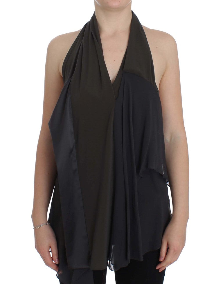 CORA GROPPO Gray Blue Stretch Blouse Women's Top