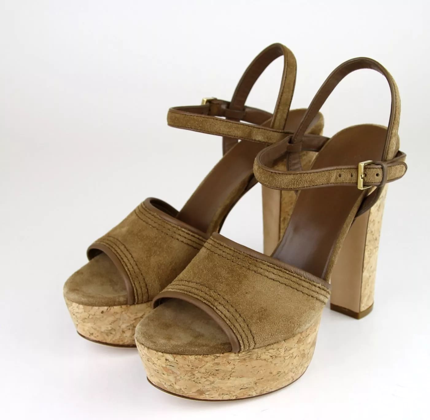 Gucci Danielle Suede Cork Platform Sandal, 38.5/8.5