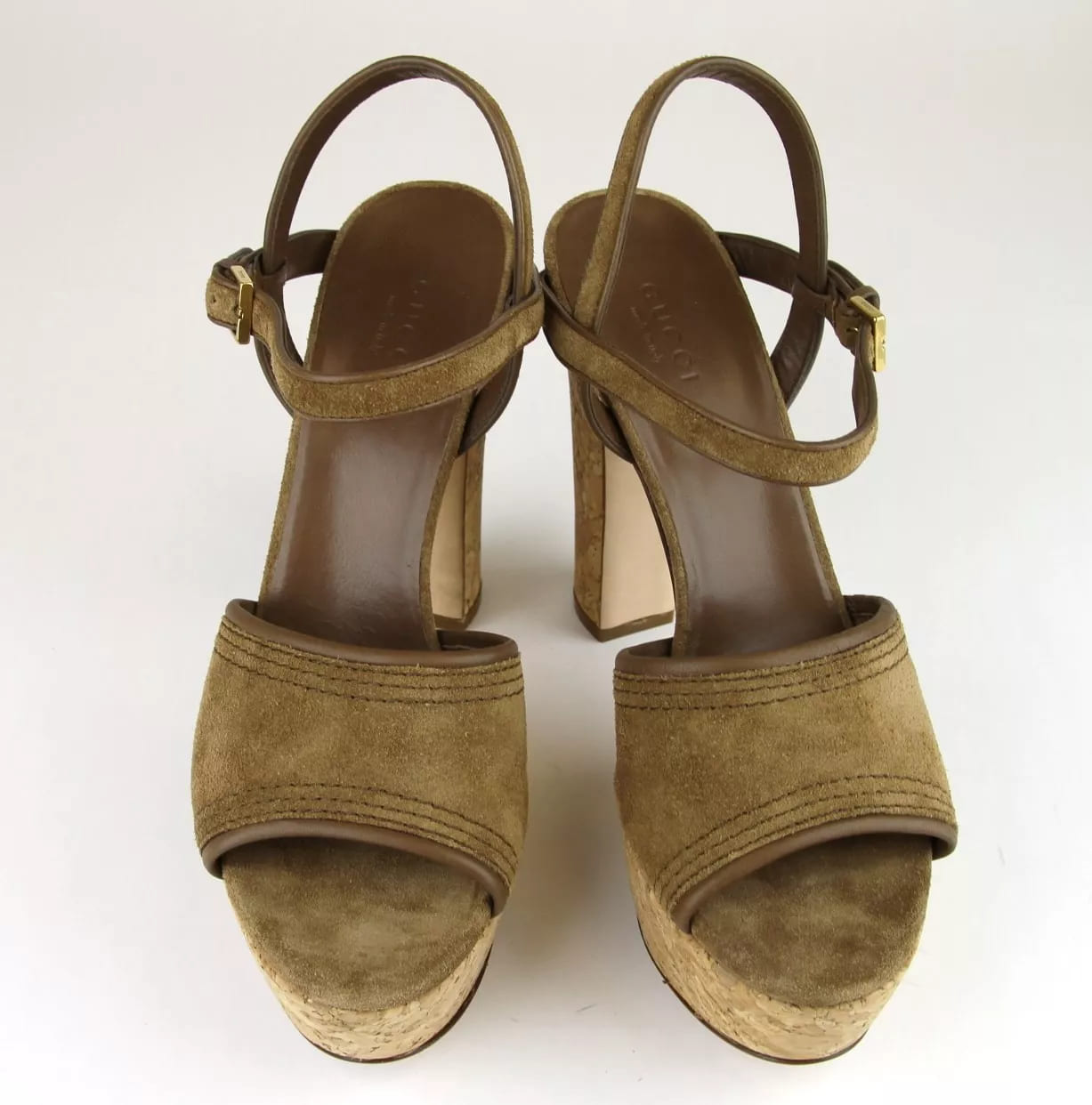 Gucci Danielle Suede Cork Platform Sandal, 38.5/8.5