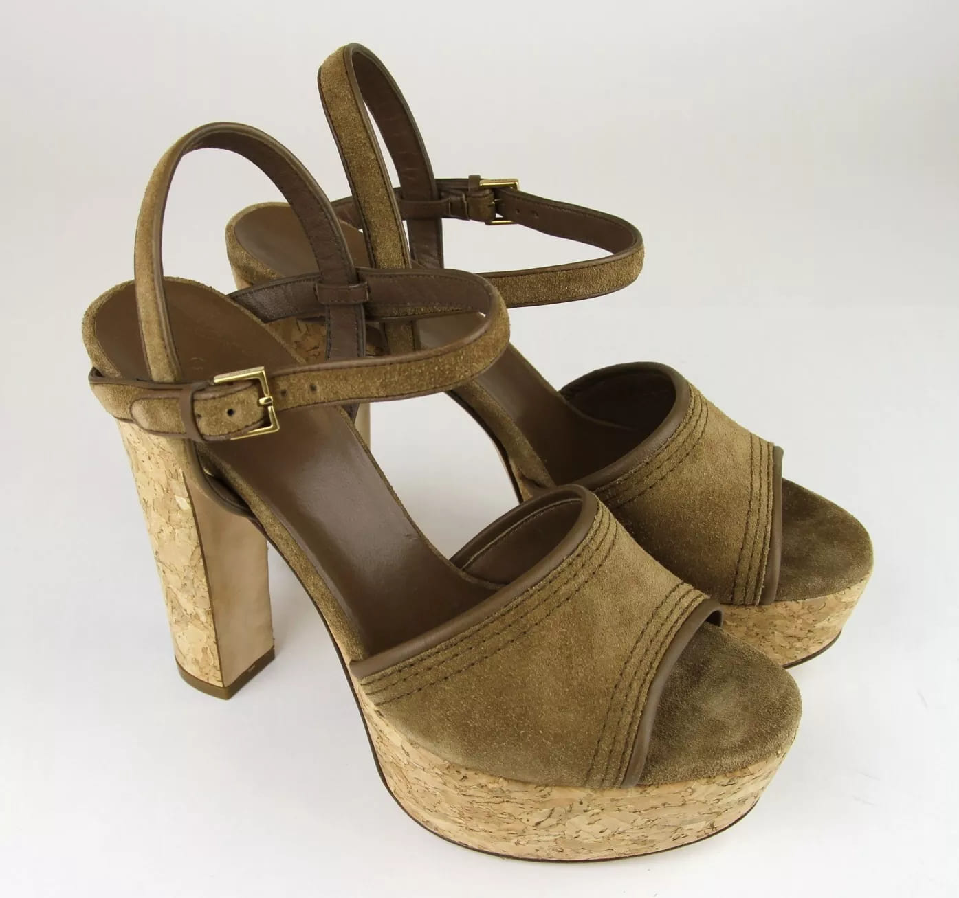 Gucci Danielle Suede Cork Platform Sandal, 38.5/8.5