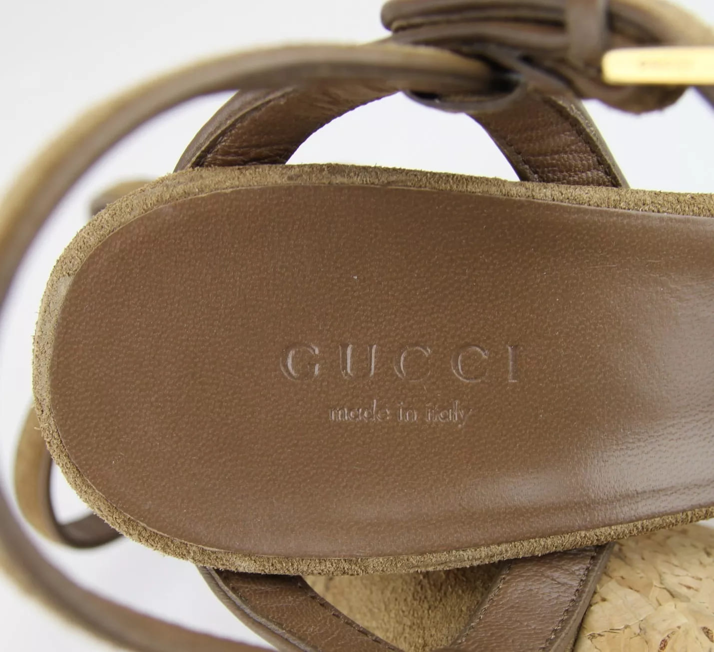 Gucci Danielle Suede Cork Platform Sandal, 38.5/8.5