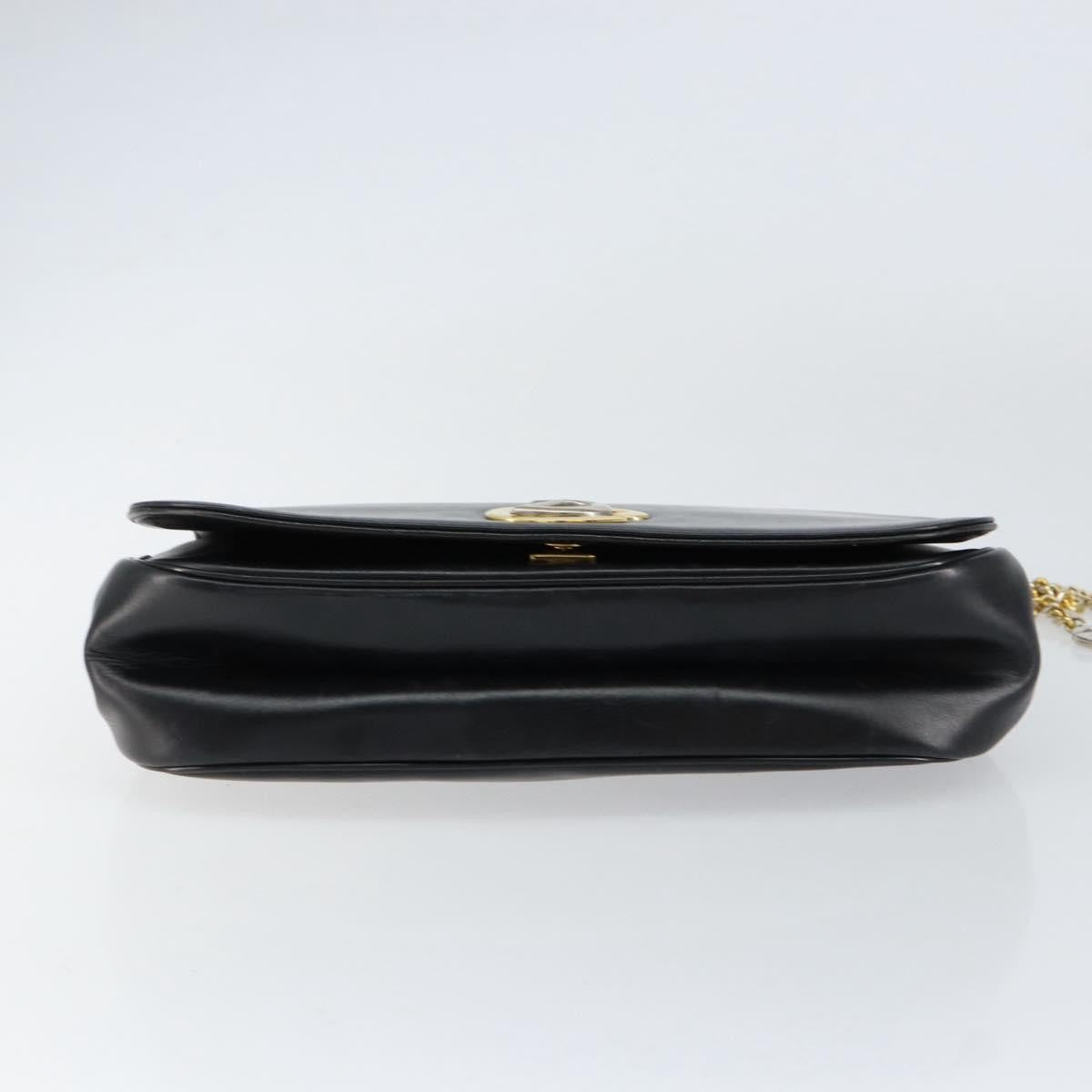 Christian Dior Vintage Chain Flap Diorissimo Canvas Black Leather Shoulder Bag Bag (Pre-Owned)