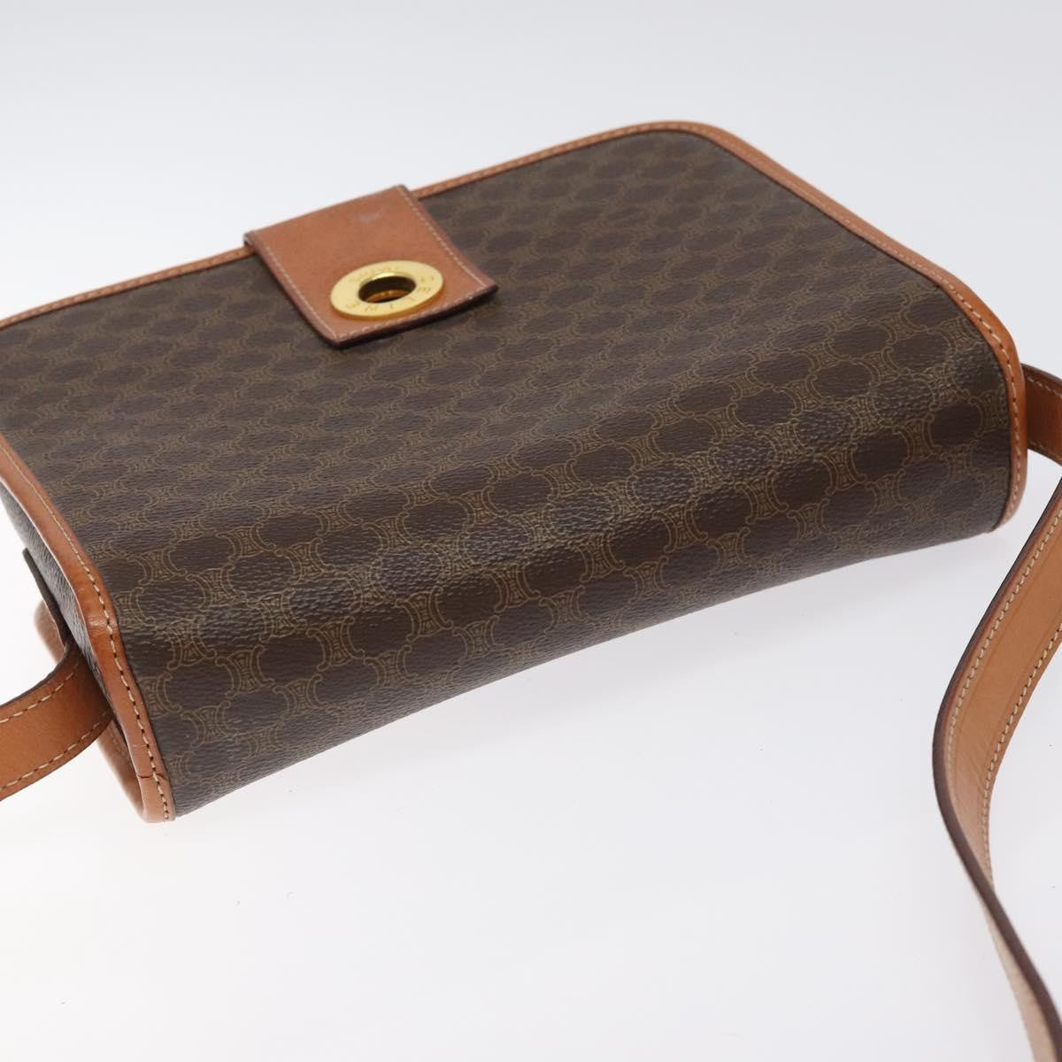 Celine Vintage Macadam Circle Logo Canvas And Leather Brown Canvas Shoulder Bag Bag (Pre-Owned)