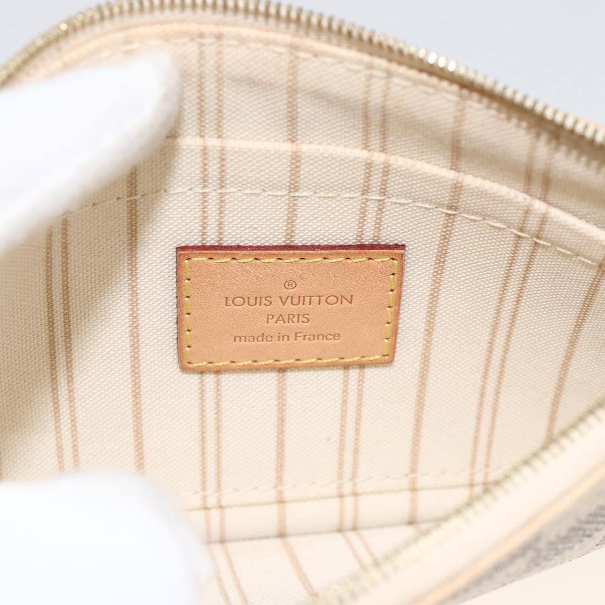 Louis Vuitton Neverfull Pochette Damier Ebene White Canvas Clutche & Pouche Bag (Pre-Owned)