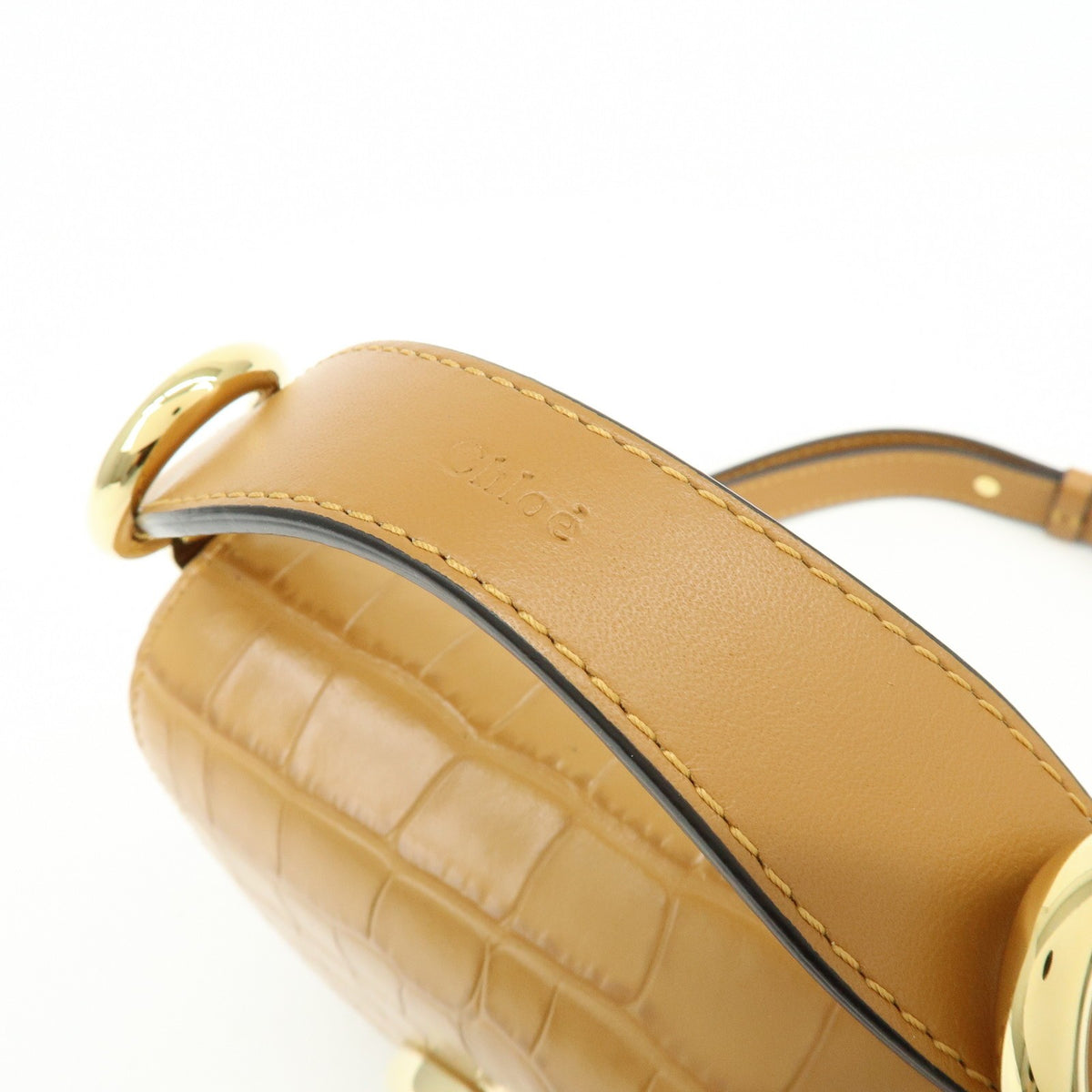 Chloe C Flap Crocodile Embossed Leather Brown Leather Handbag (Pre-Owned)
