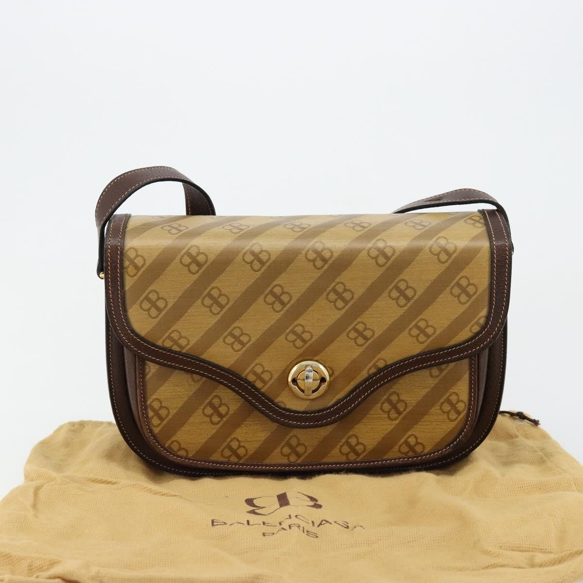 Balenciaga B. Shoulder Leather Beige Canvas Shoulder Bag Bag (Pre-Owned)