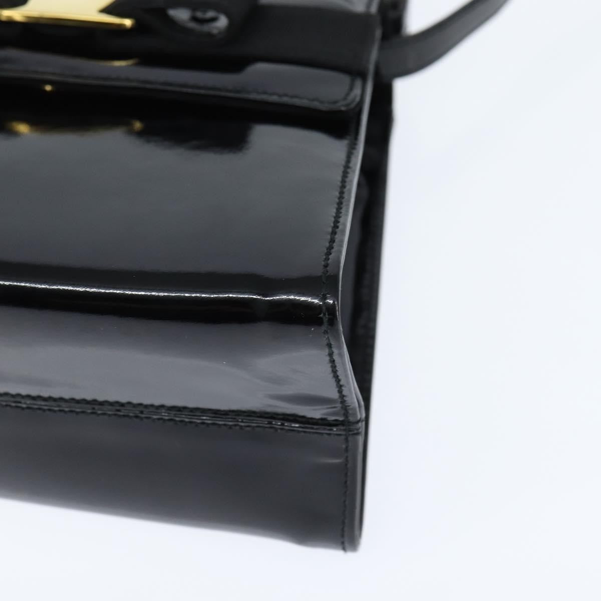 Salvatore Ferragamo Vala Patent Leather Black Patent_Leather Handbag (Pre-Owned)