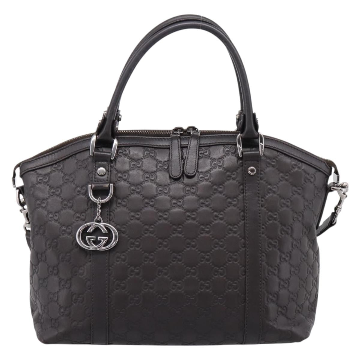 Gucci Gg Charm Convertible Dome Satchel Guccissima Leather Brown Leather Handbag (Pre-Owned)