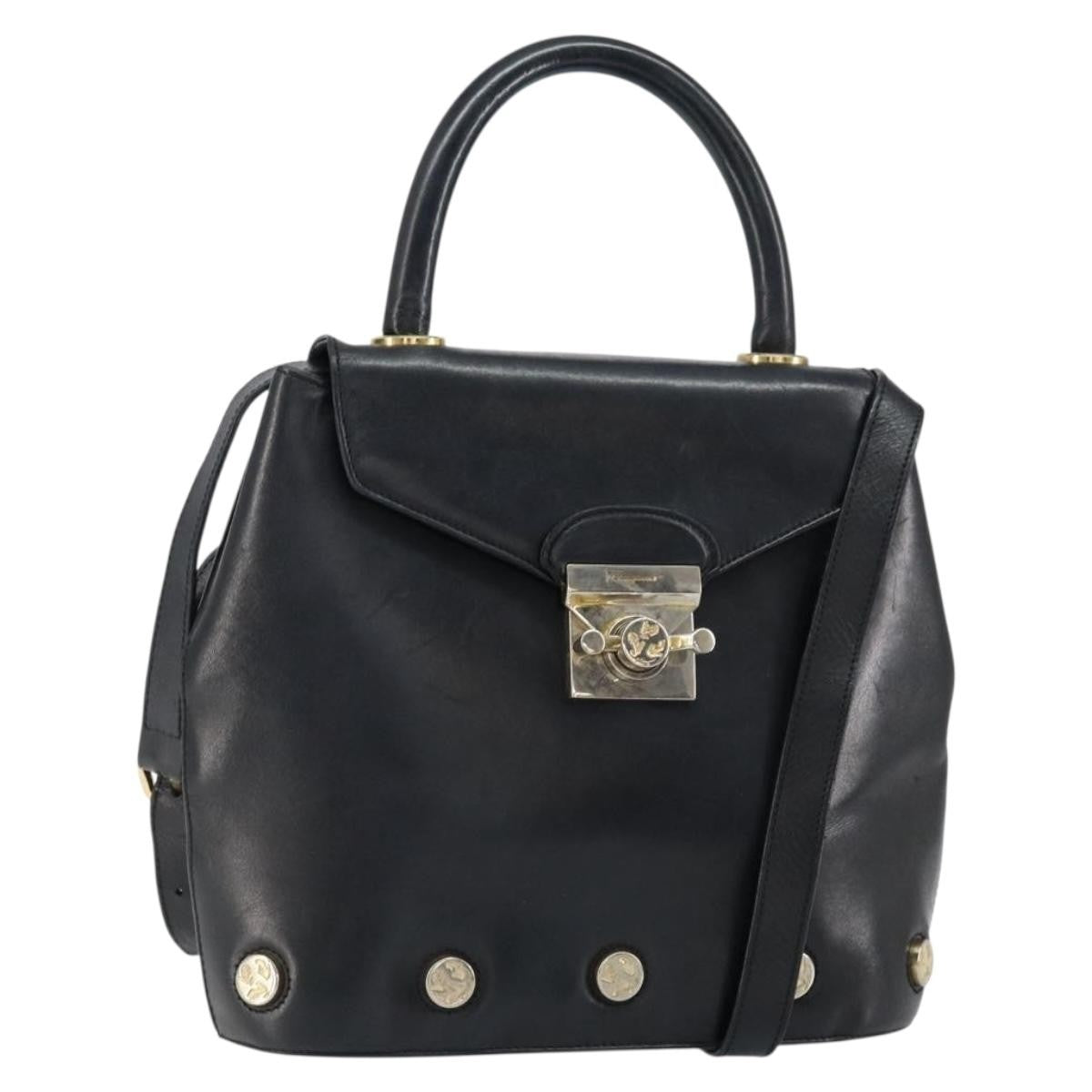 Salvatore Ferragamo Vintage Leather Black Leather Handbag (Pre-Owned)