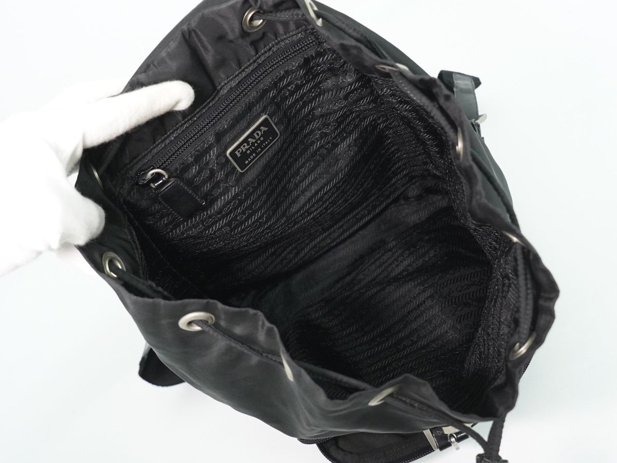 Prada Front Pocket Buckle Nylon Black Nylon Backpack Bag (Pre-Owned)
