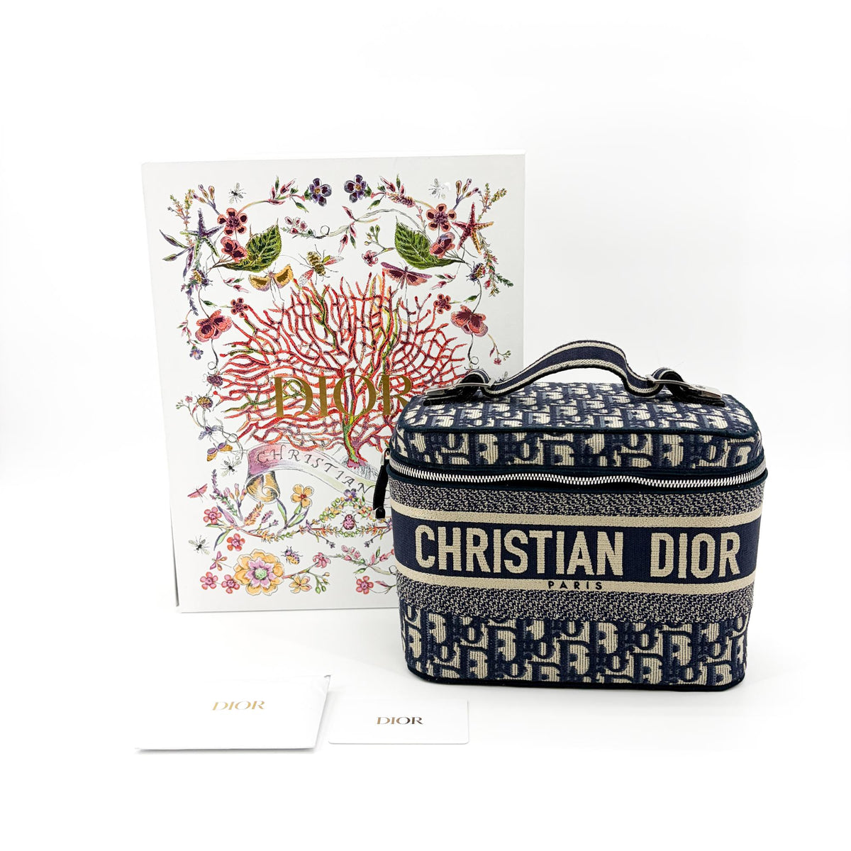 Christian Dior Diortravel Vanity Case Oblique Canvas Navy Canvas Handbag (Pre-Owned)