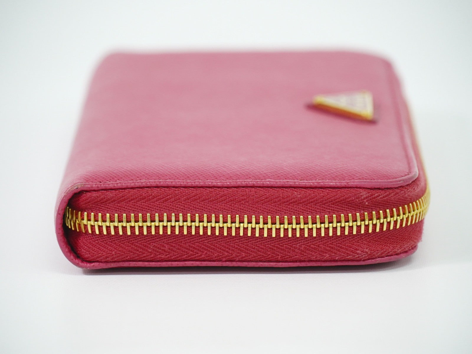 Prada Zip Around Tab Saffiano Leather Pink Leather Wallets Accessory (Pre-Owned)