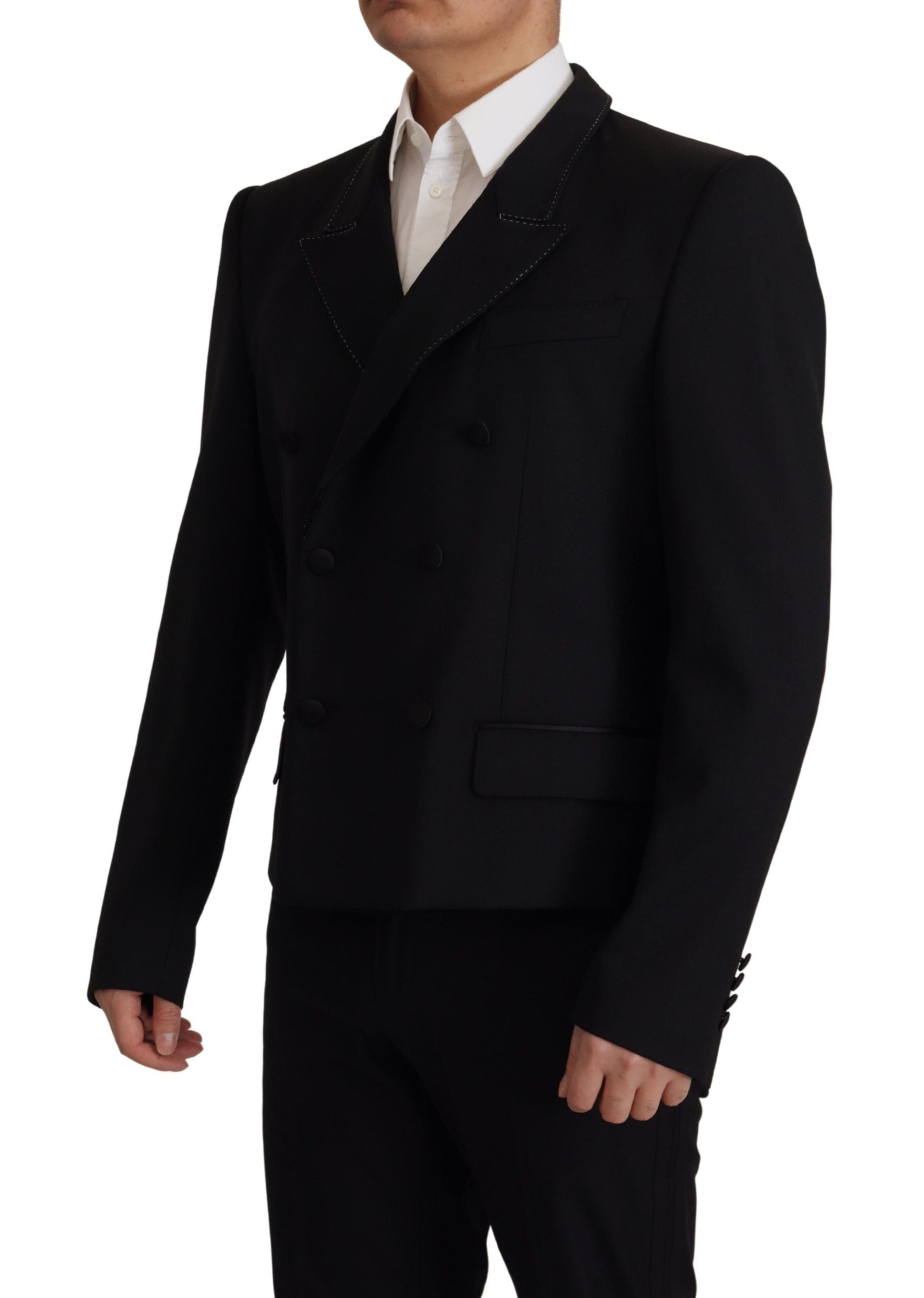 Dolce & Gabbana Black Double Breasted Coat Blazer Men's Jacket