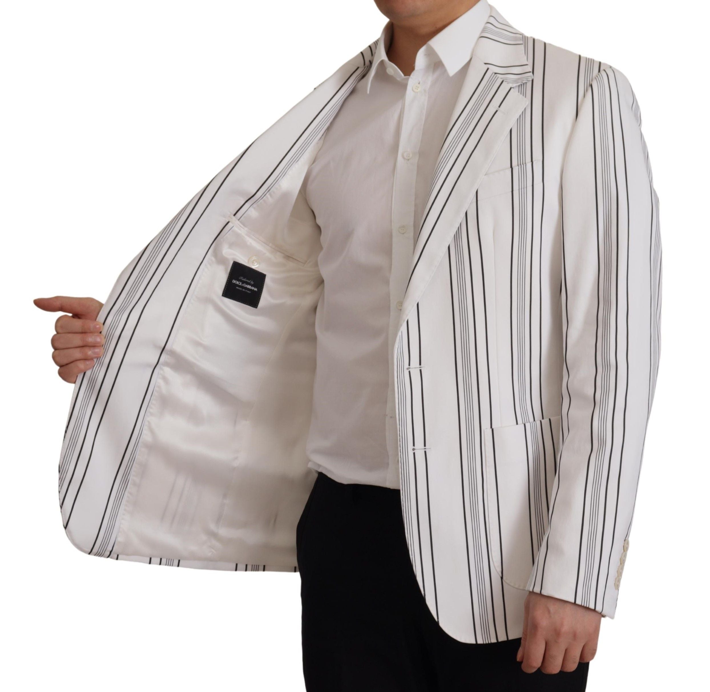 Dolce & Gabbana White Stripes Cotton Single Breasted Men's Blazer