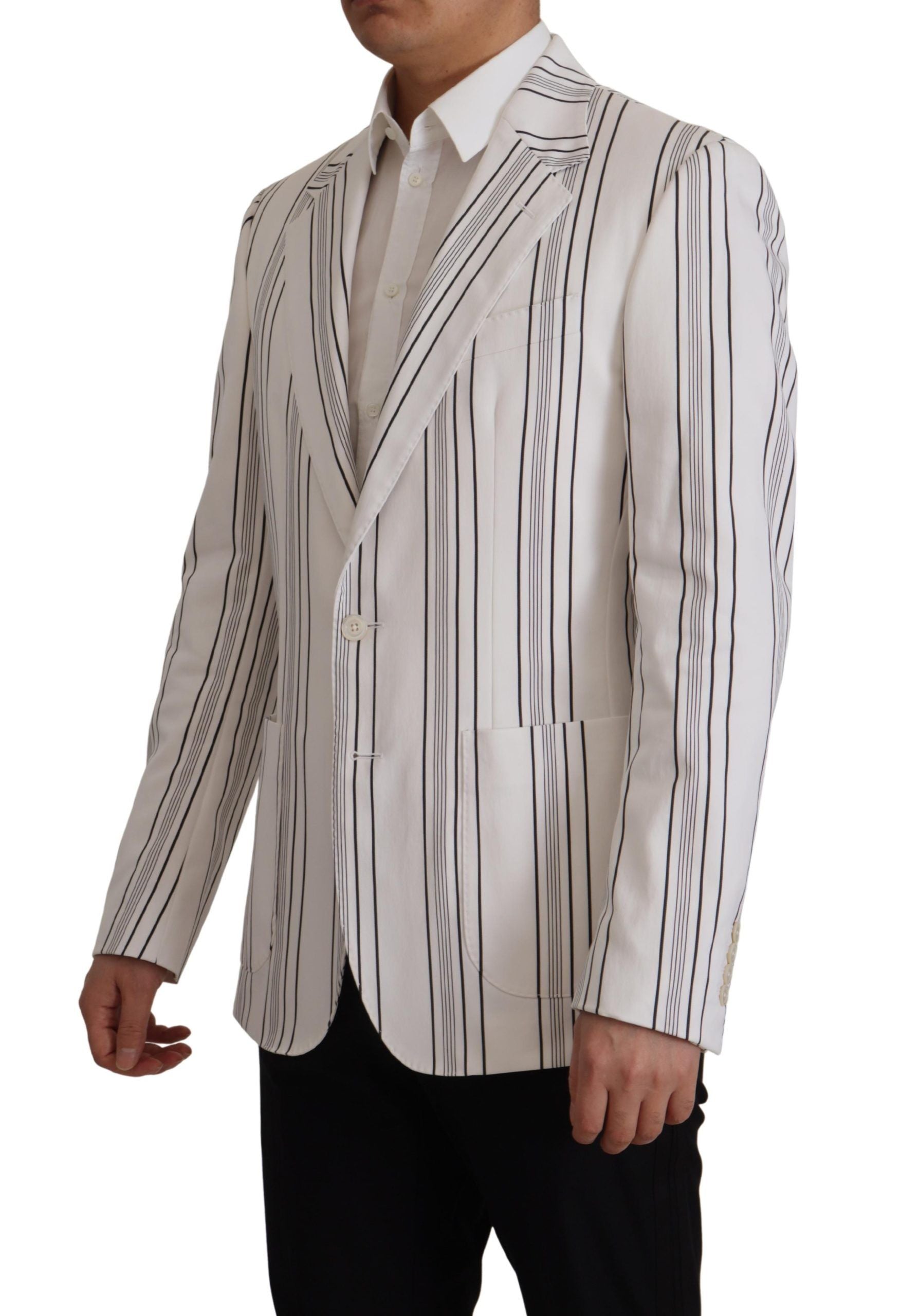 Dolce & Gabbana White Stripes Cotton Single Breasted Men's Blazer