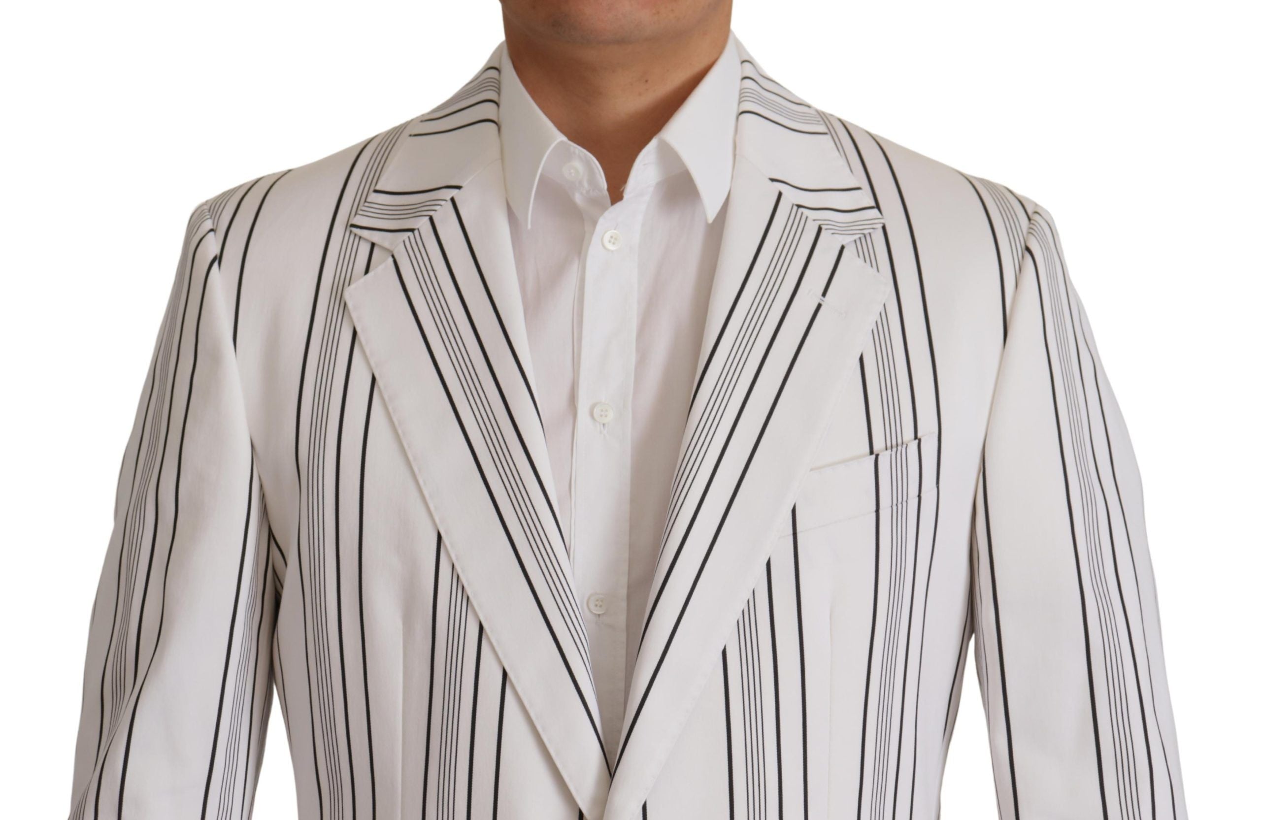 Dolce & Gabbana White Stripes Cotton Single Breasted Men's Blazer