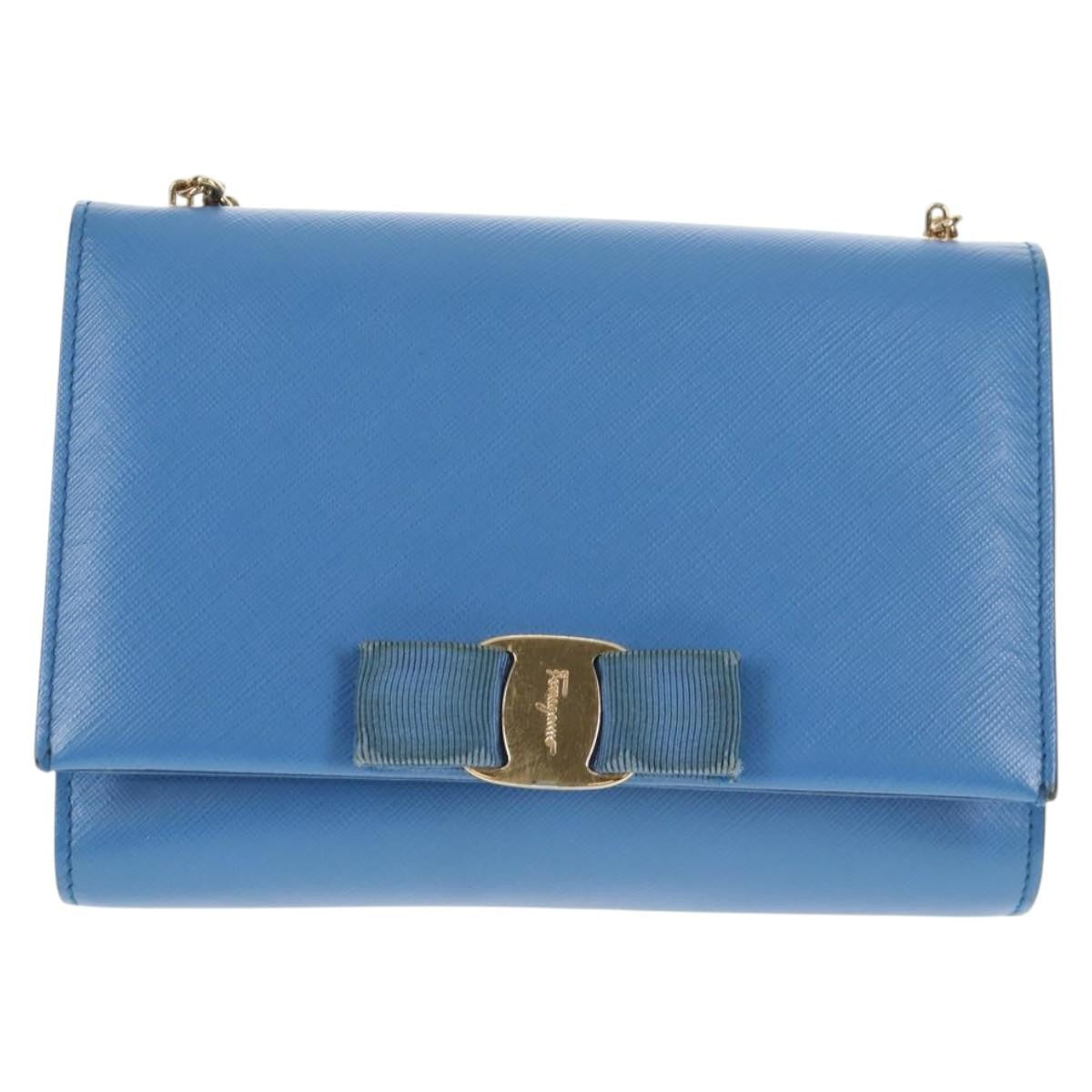 Salvatore Ferragamo Ginny Leather Blue Leather Shoulder Bag Bag (Pre-Owned)