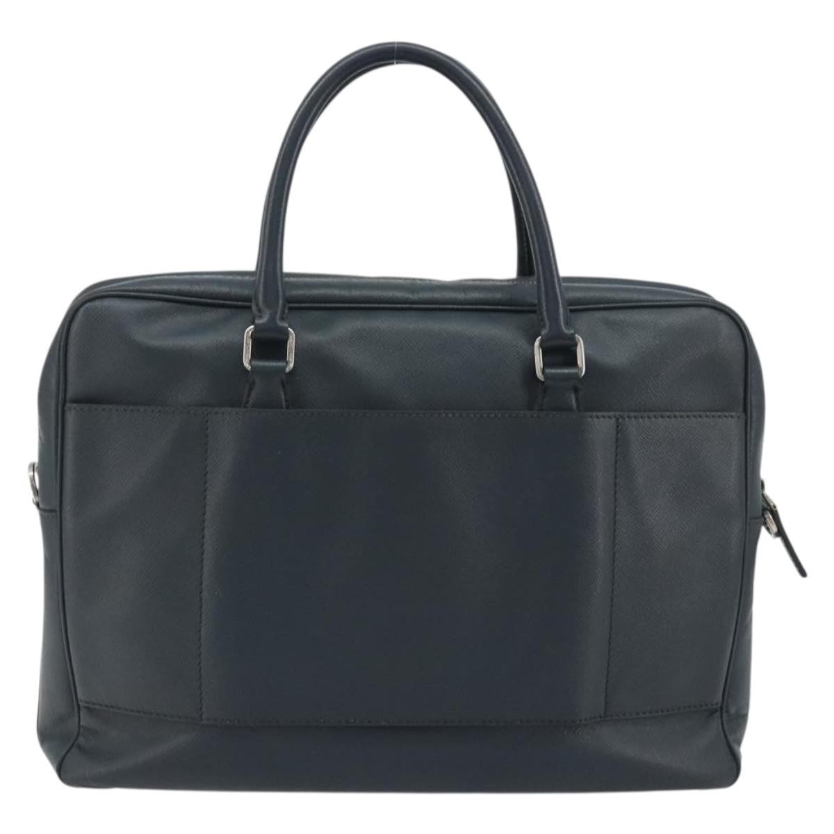 Prada Zip Around Saffiano Leather Navy Leather Briefcase Bag (Pre-Owned)