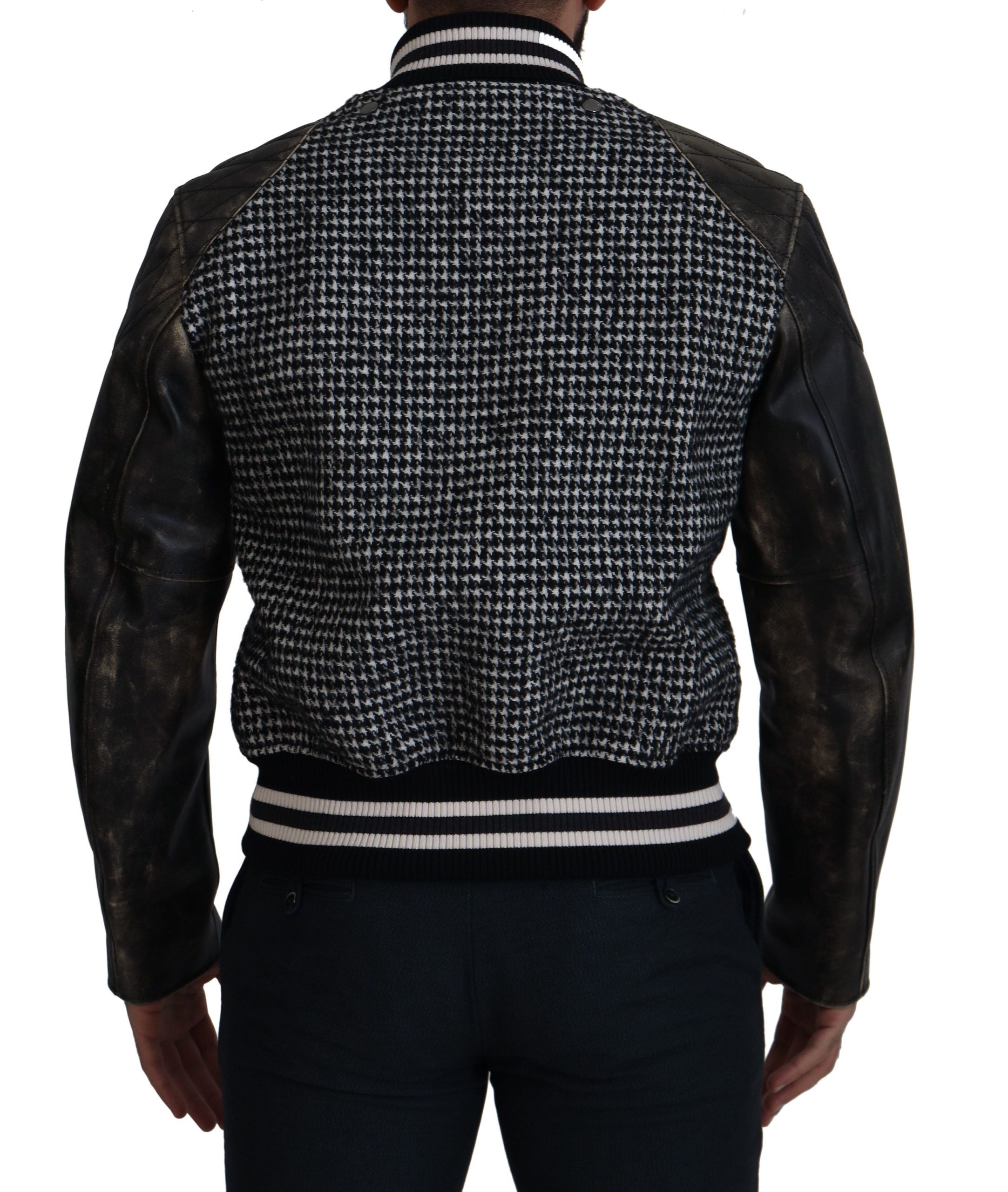 Dolce & Gabbana Dark Gray Houndstooth Polyester Bomber Men's Jacket