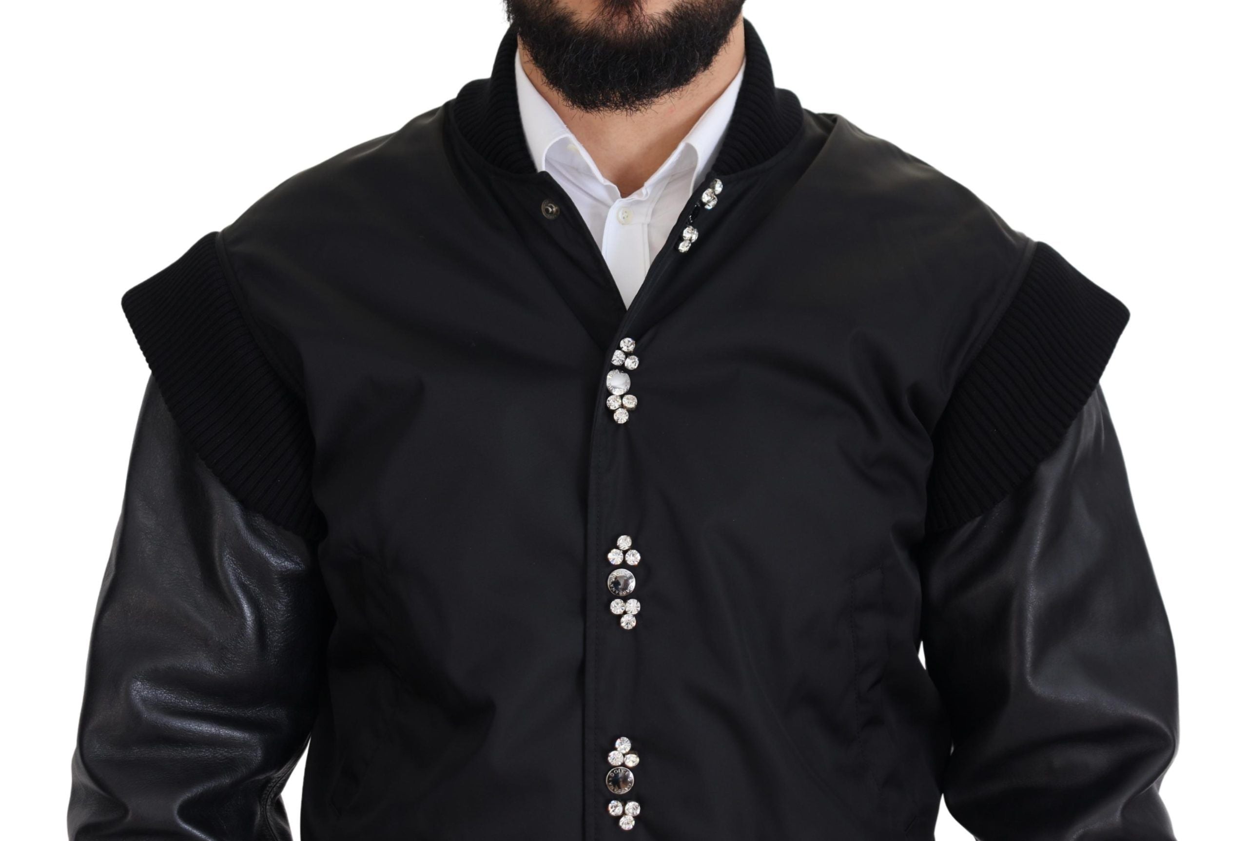Dolce & Gabbana Black Nylon Crystals Coat Buttons Men's Jacket