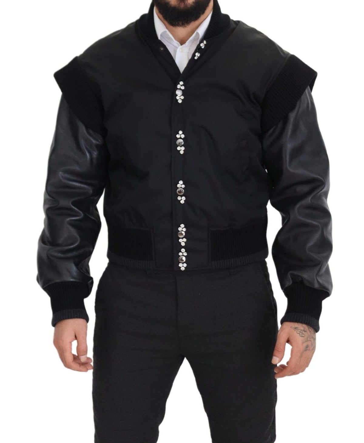Dolce & Gabbana Black Nylon Crystals Coat Buttons Men's Jacket