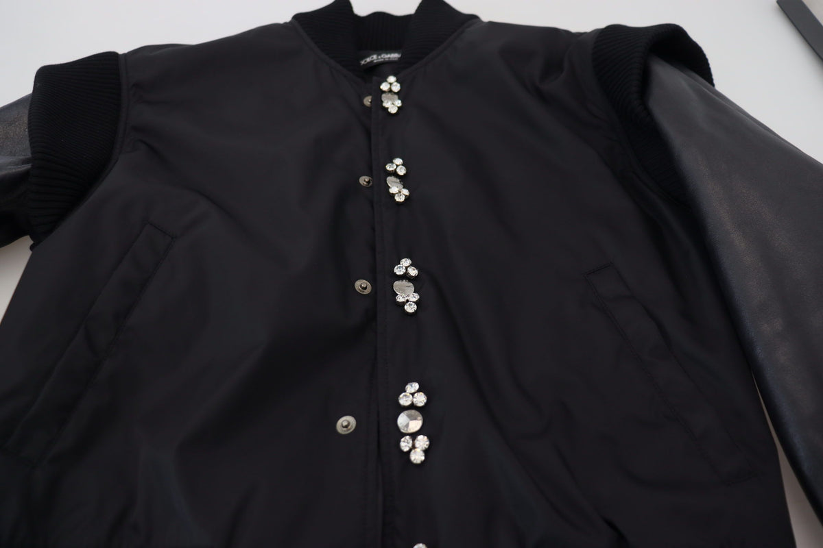 Dolce & Gabbana Black Nylon Crystals Coat Buttons Men's Jacket