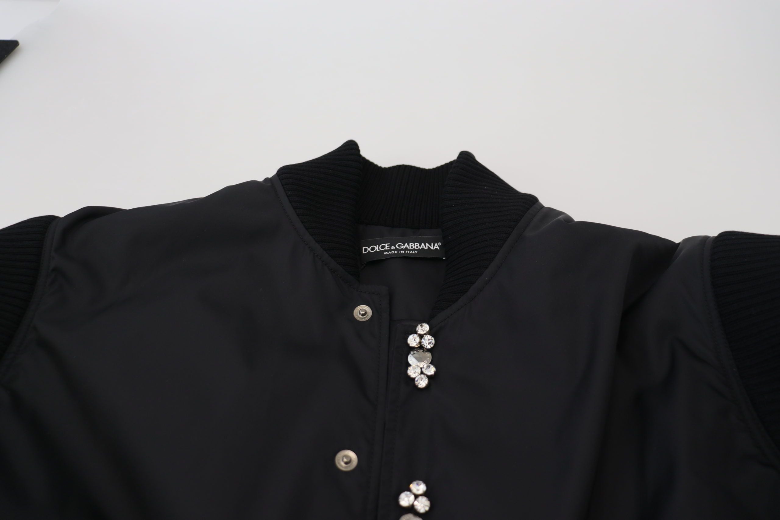 Dolce & Gabbana Black Nylon Crystals Coat Buttons Men's Jacket