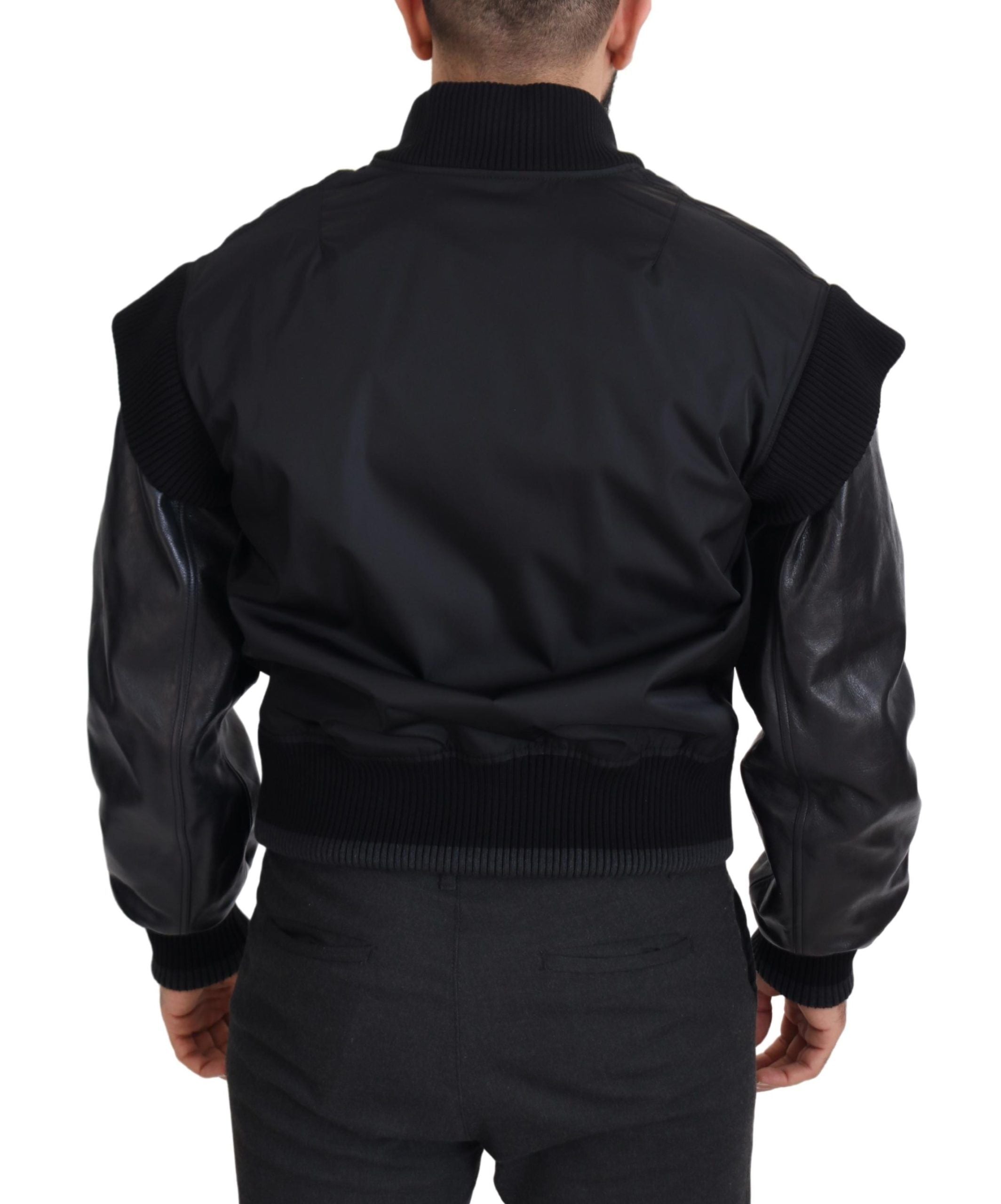 Dolce & Gabbana Black Nylon Crystals Coat Buttons Men's Jacket