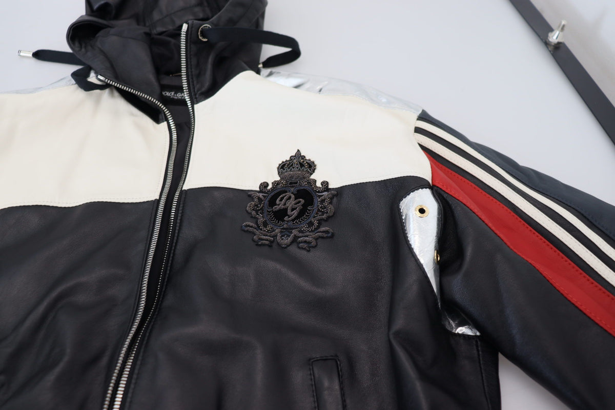 Dolce & Gabbana Black Leather Hooded Blouson Coat Men's Jacket