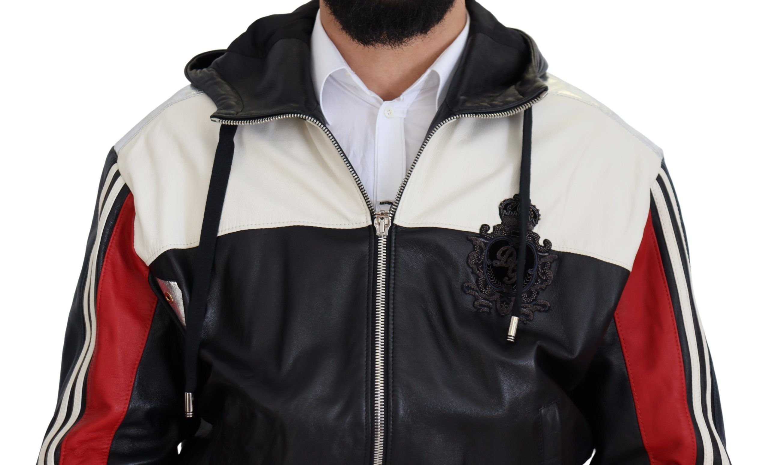Dolce & Gabbana Black Leather Hooded Blouson Coat Men's Jacket