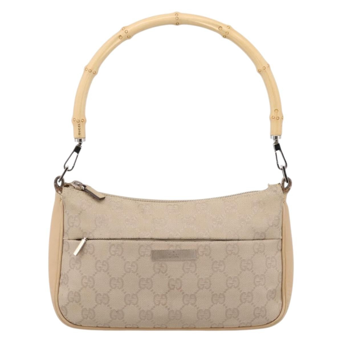 Gucci Bamboo Top Handle Gg Canvas Beige Canvas Handbag (Pre-Owned)