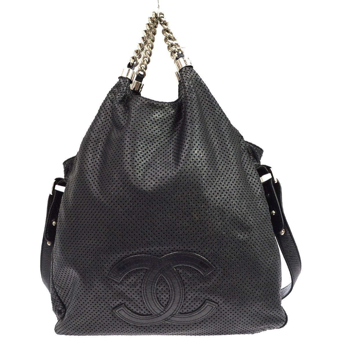 Chanel Rodeo Drive Hobo Perforated Leather Black Leather Shoulder Bag Bag (Pre-Owned)