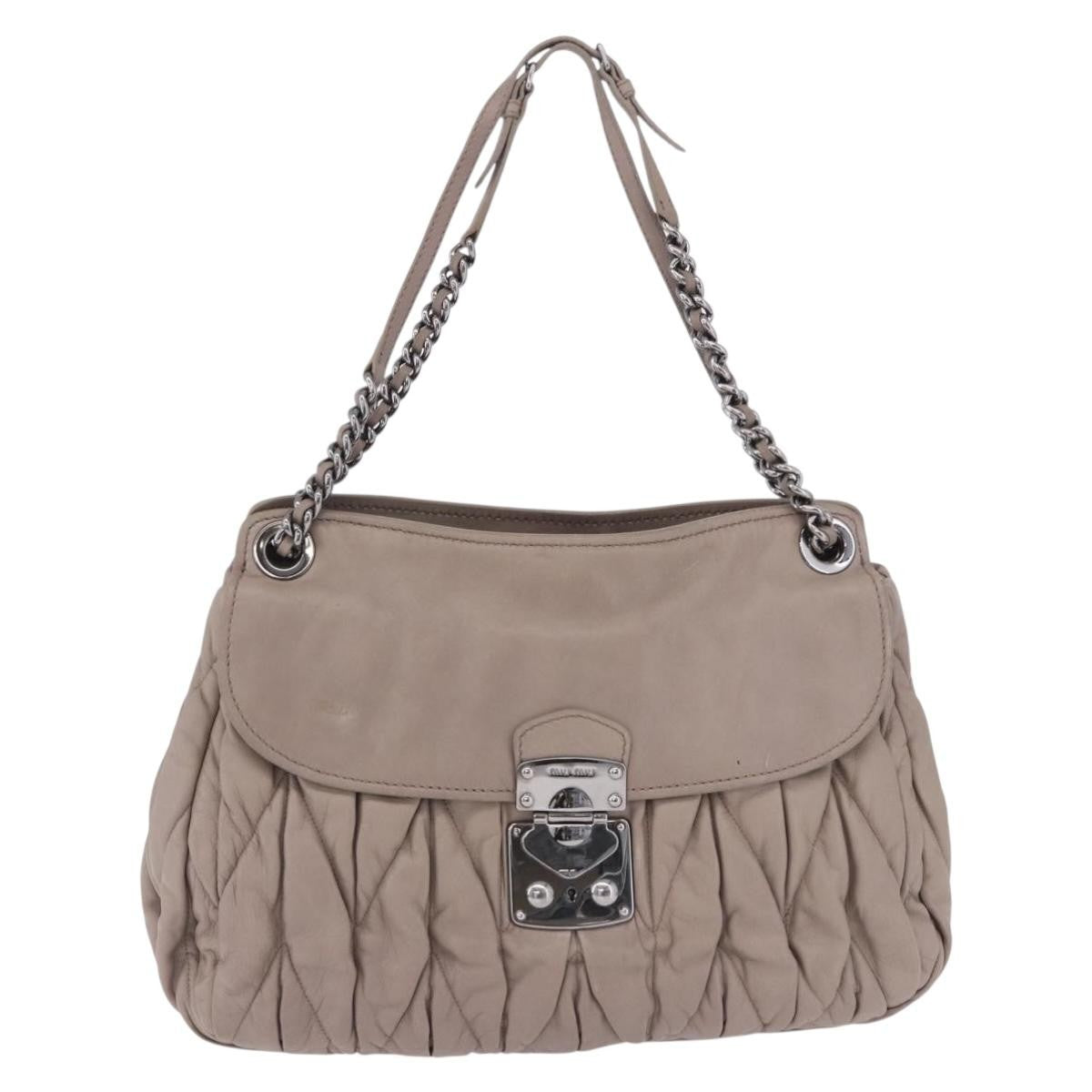 Miu Miu Chain Pushlock Matelassé Nappa Leather Beige Leather Shoulder Bag Bag (Pre-Owned)